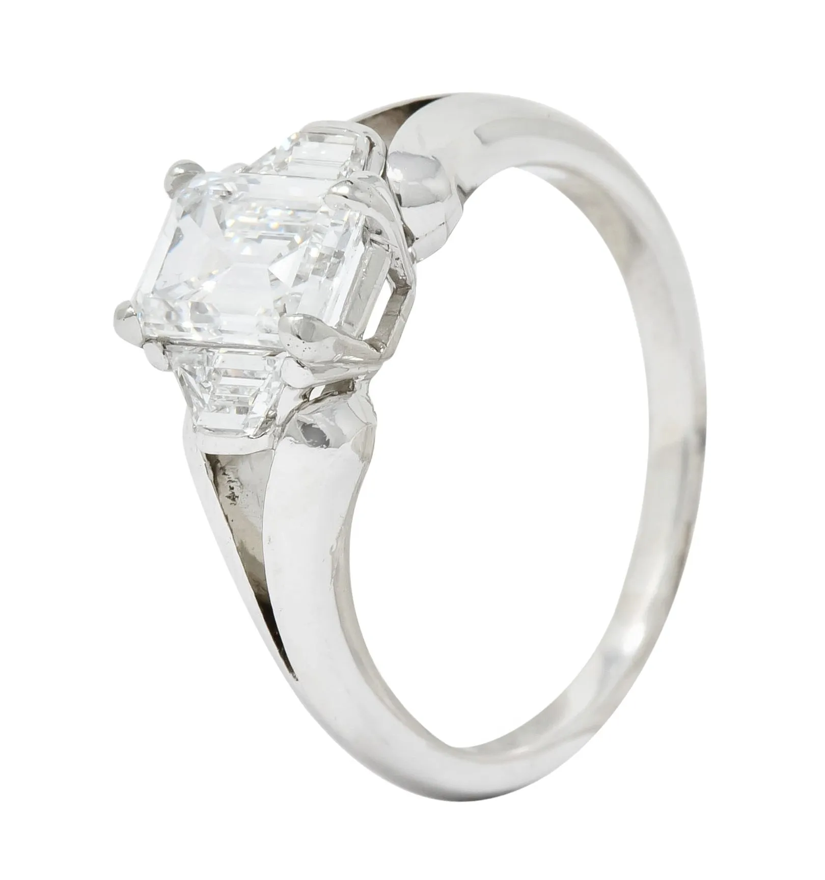 Modern 1.60 CTW Emerald Cut Diamond Platinum Engagement Ring GIA