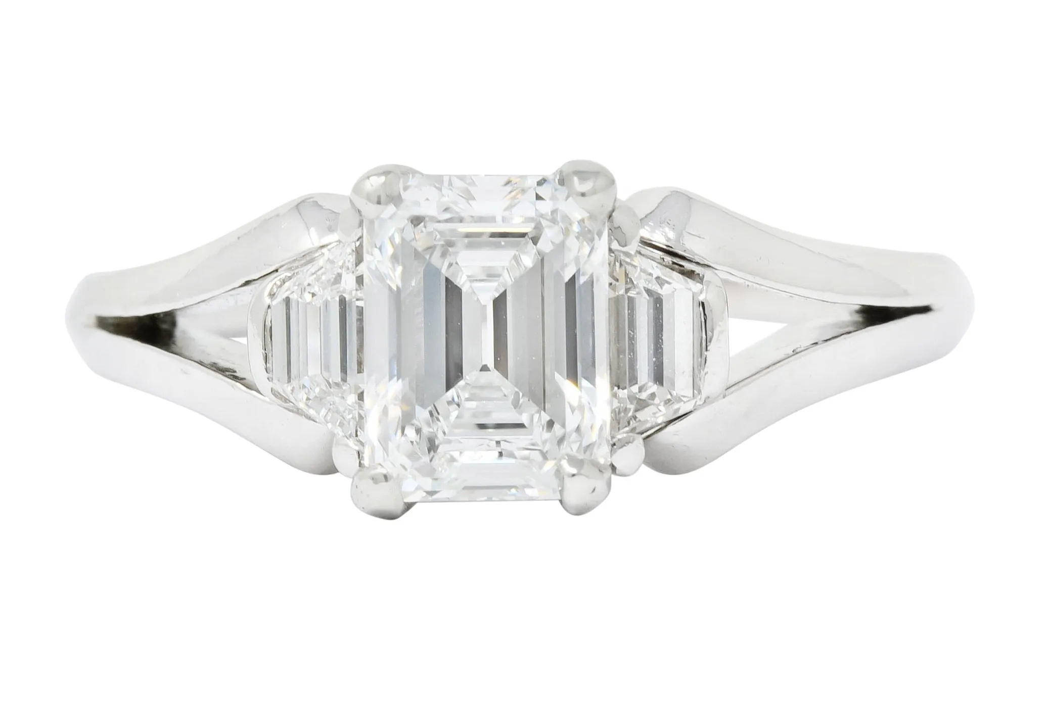 Modern 1.60 CTW Emerald Cut Diamond Platinum Engagement Ring GIA
