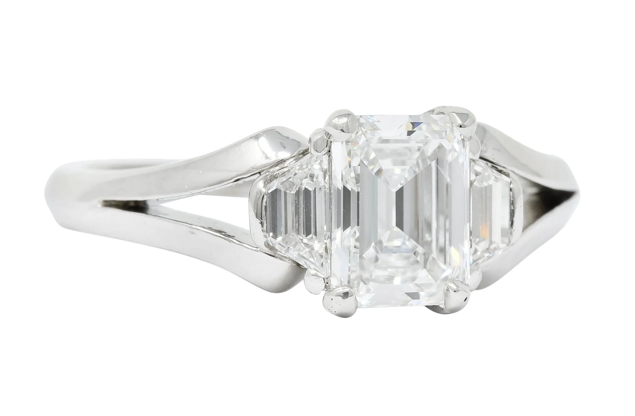Modern 1.60 CTW Emerald Cut Diamond Platinum Engagement Ring GIA