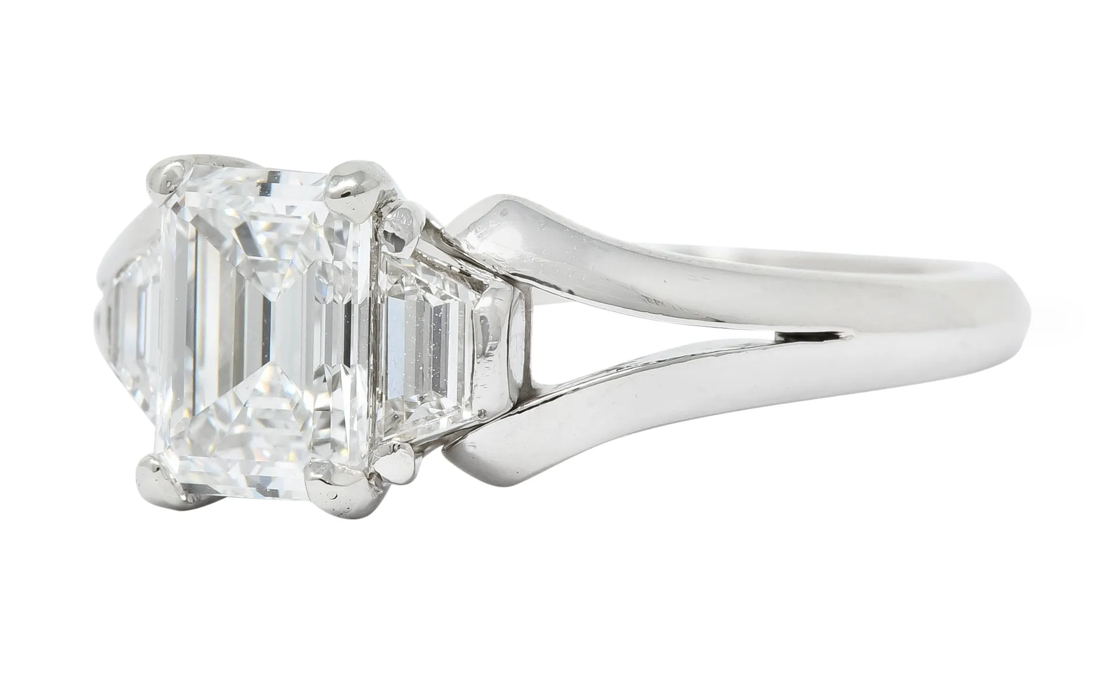 Modern 1.60 CTW Emerald Cut Diamond Platinum Engagement Ring GIA
