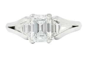 Modern 1.60 CTW Emerald Cut Diamond Platinum Engagement Ring GIA