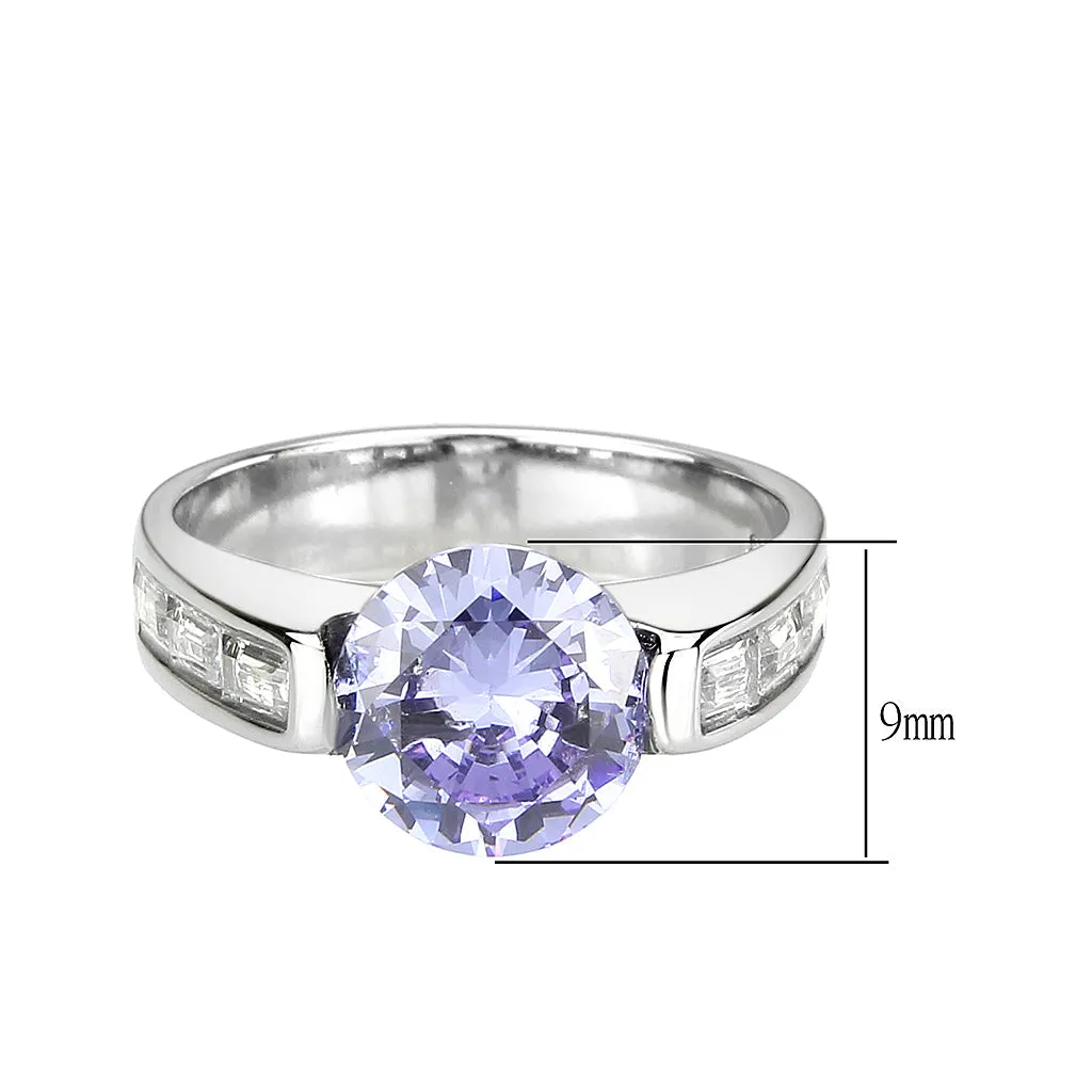 MT 0873 - High Polished Stainless Steel Crystal Tanzanite and Clear- December Birthstone - Newest All Rings