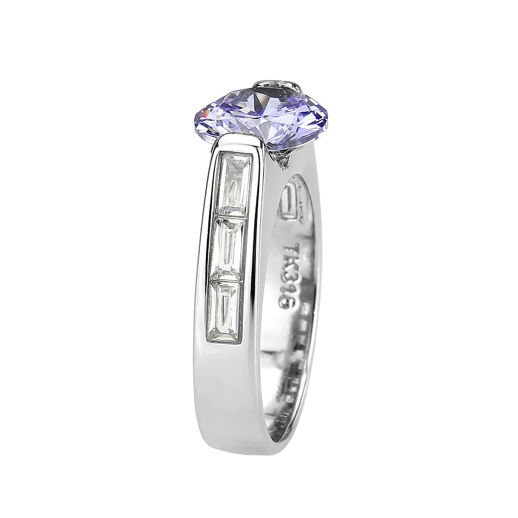 MT 0873 - High Polished Stainless Steel Crystal Tanzanite and Clear- December Birthstone - Newest All Rings