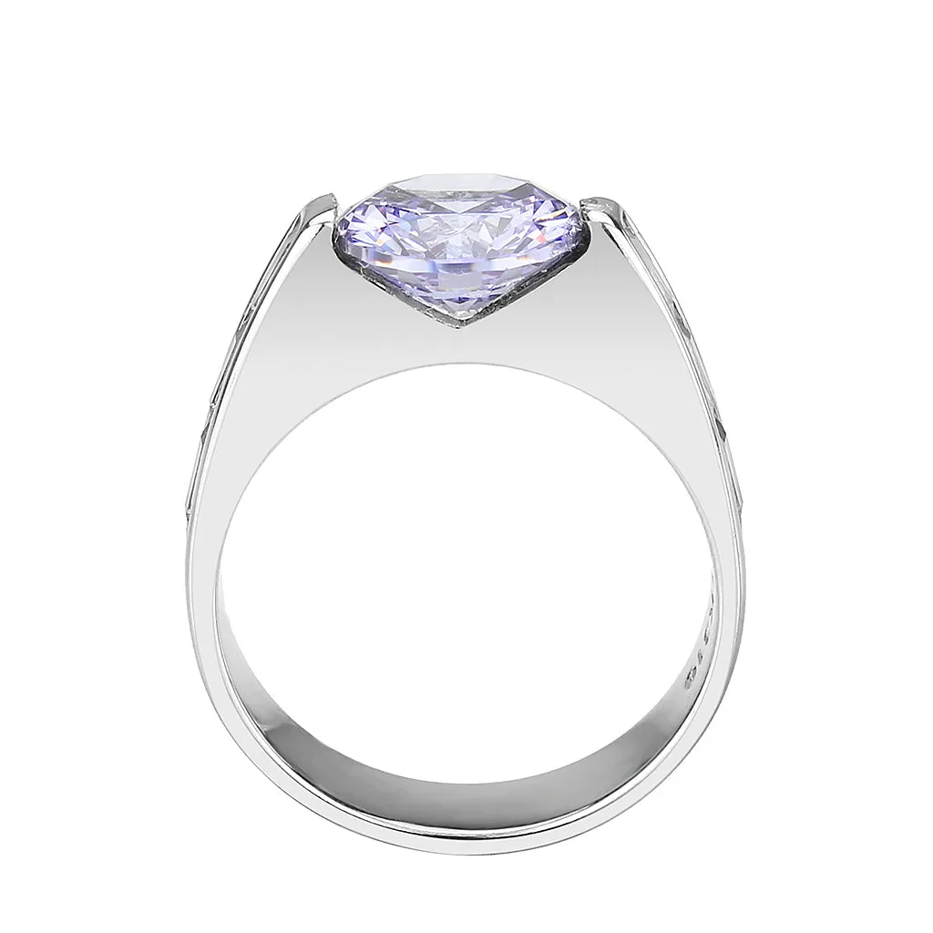 MT 0873 - High Polished Stainless Steel Crystal Tanzanite and Clear- December Birthstone - Newest All Rings