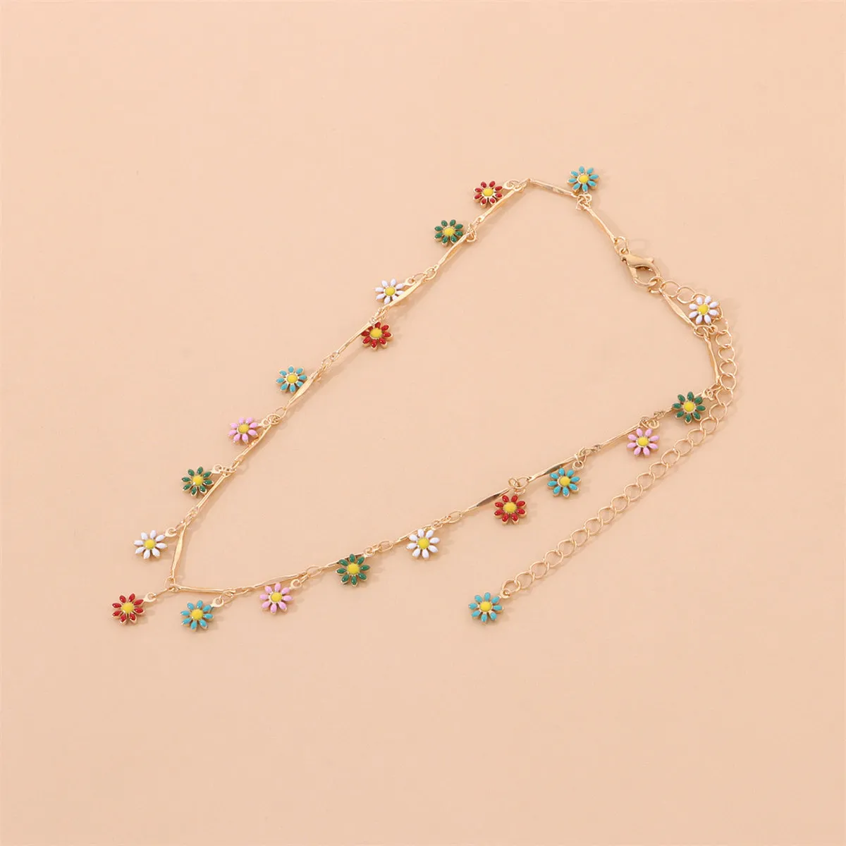 Multicolor Enamel & 18K Gold-Plated Flower Collar Necklace