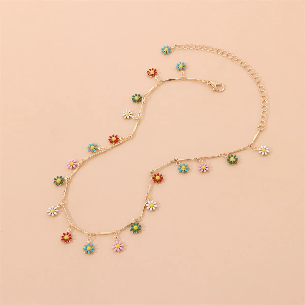 Multicolor Enamel & 18K Gold-Plated Flower Collar Necklace