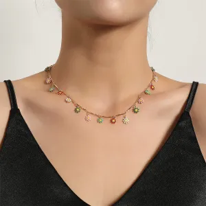 Multicolor Enamel & 18K Gold-Plated Flower Collar Necklace