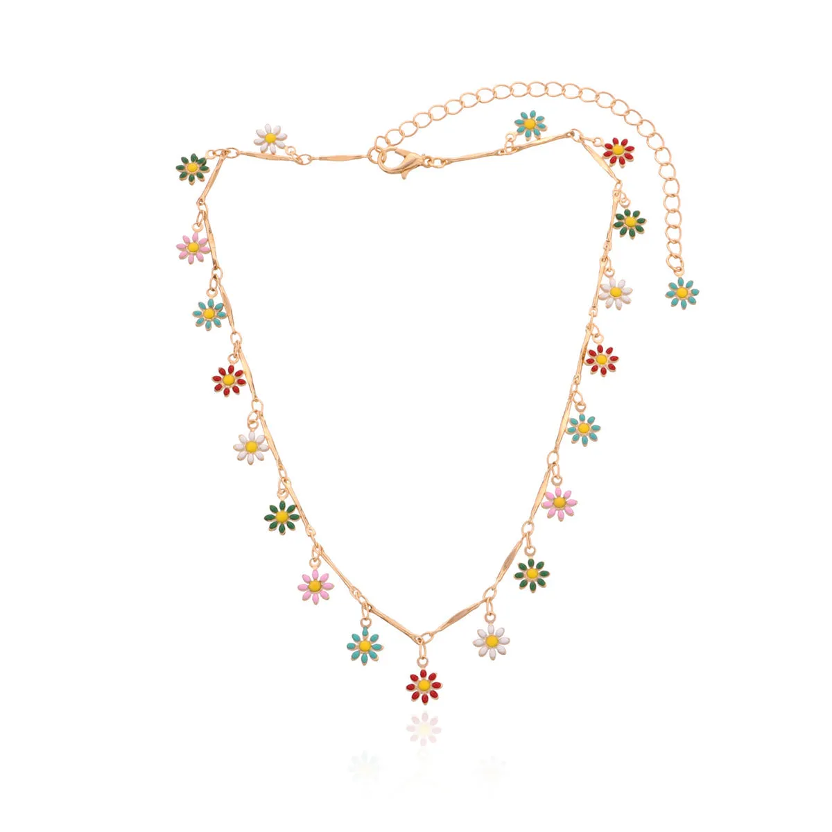 Multicolor Enamel & 18K Gold-Plated Flower Collar Necklace