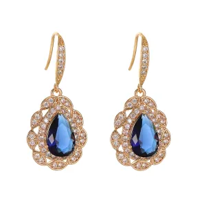 Navy Crystal & Cubic Zirconia Openwork Teardrop Earrings