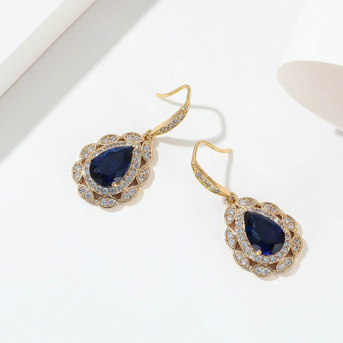 Navy Crystal & Cubic Zirconia Openwork Teardrop Earrings