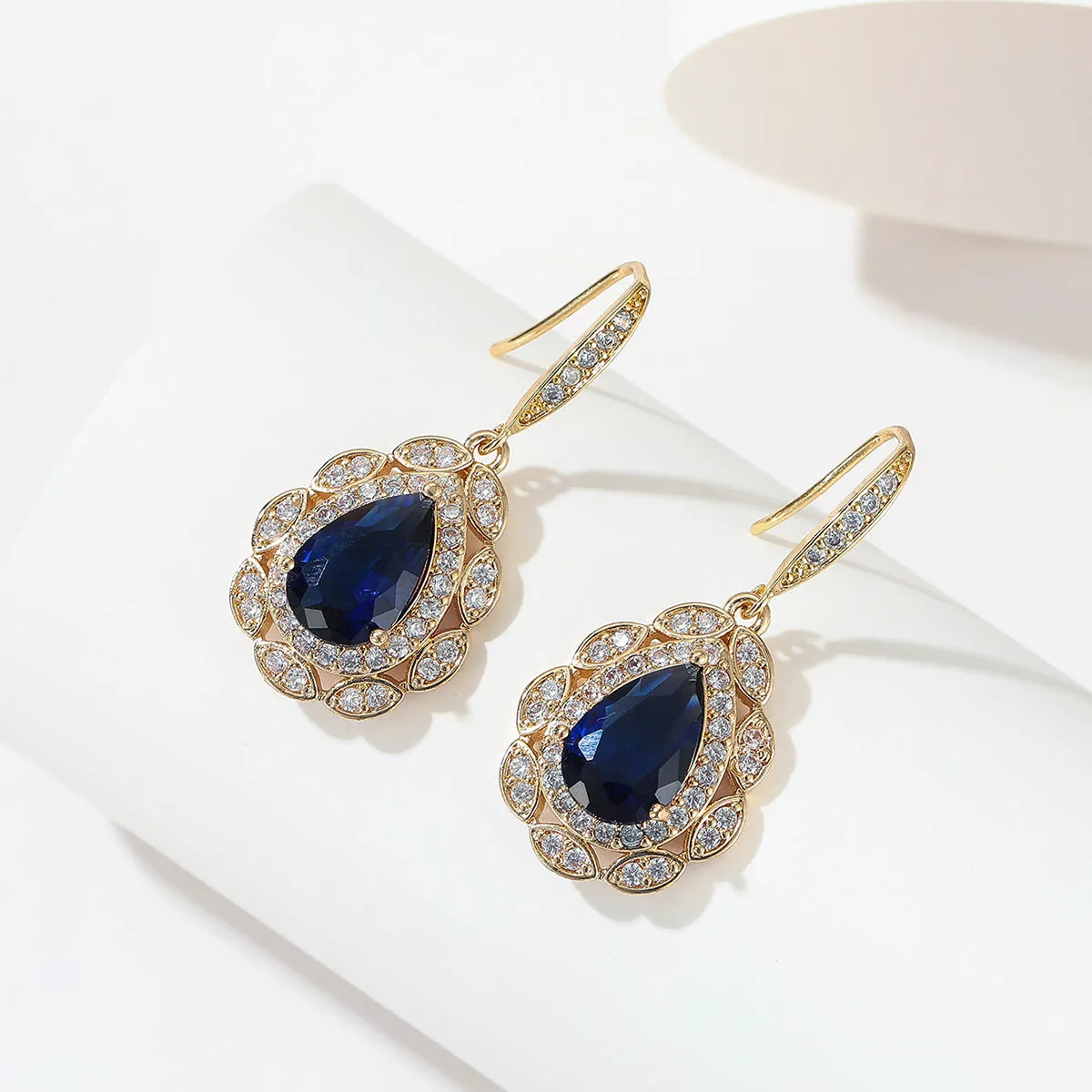 Navy Crystal & Cubic Zirconia Openwork Teardrop Earrings