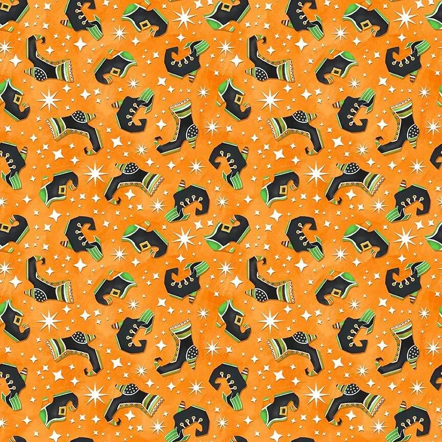 Nights of Olde Salem by Henry Glass Fabrics WITCH'S SHOES/ORANGE-GLOW