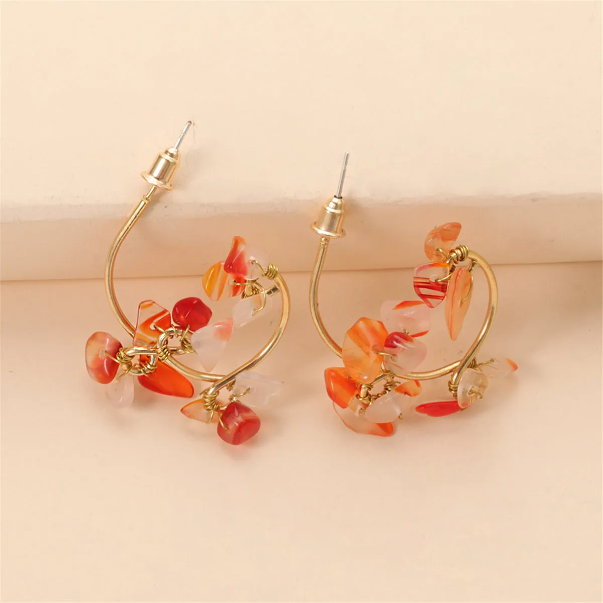 Orange Resin & 18K Gold-Plated Abstract Floral Drop Earrings