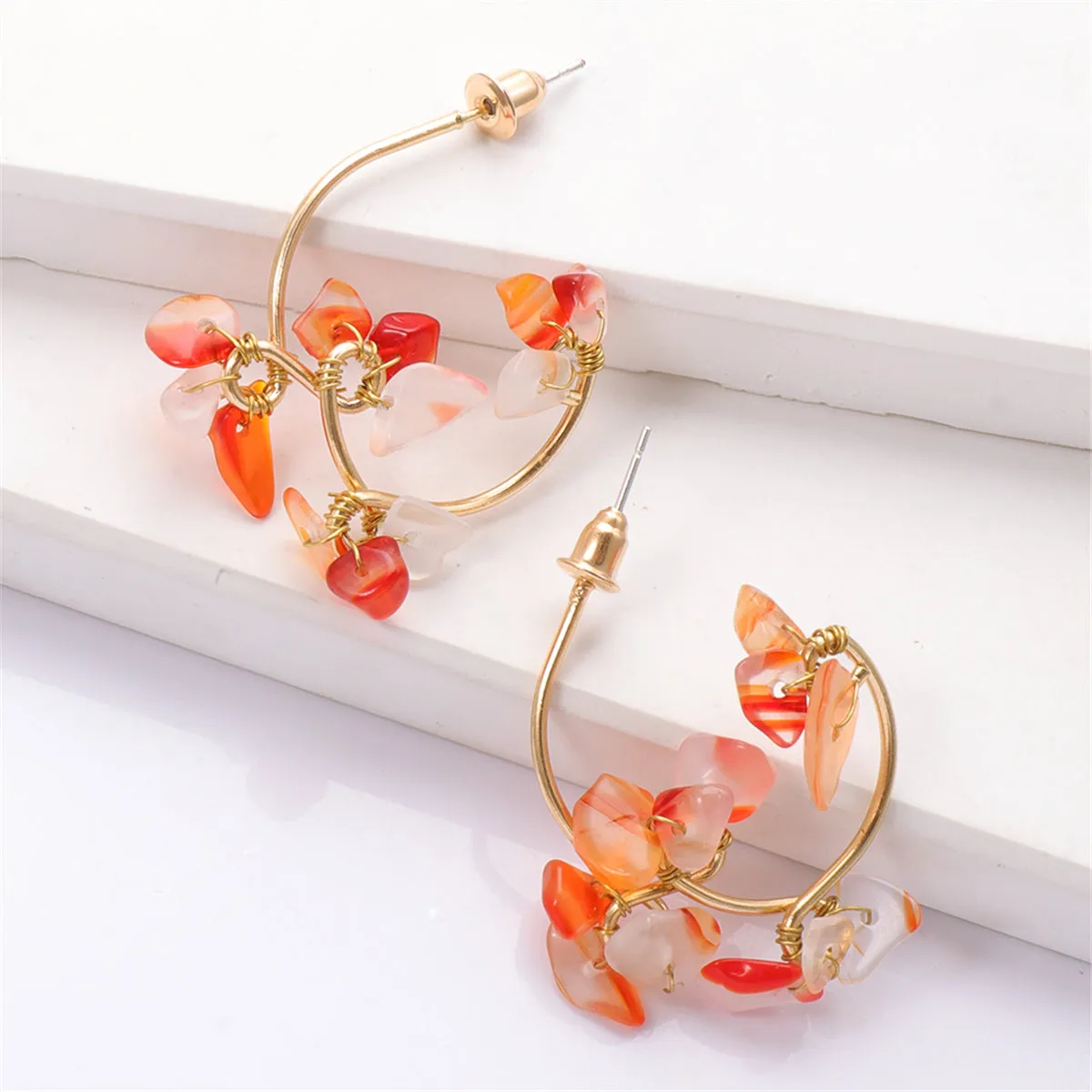 Orange Resin & 18K Gold-Plated Abstract Floral Drop Earrings