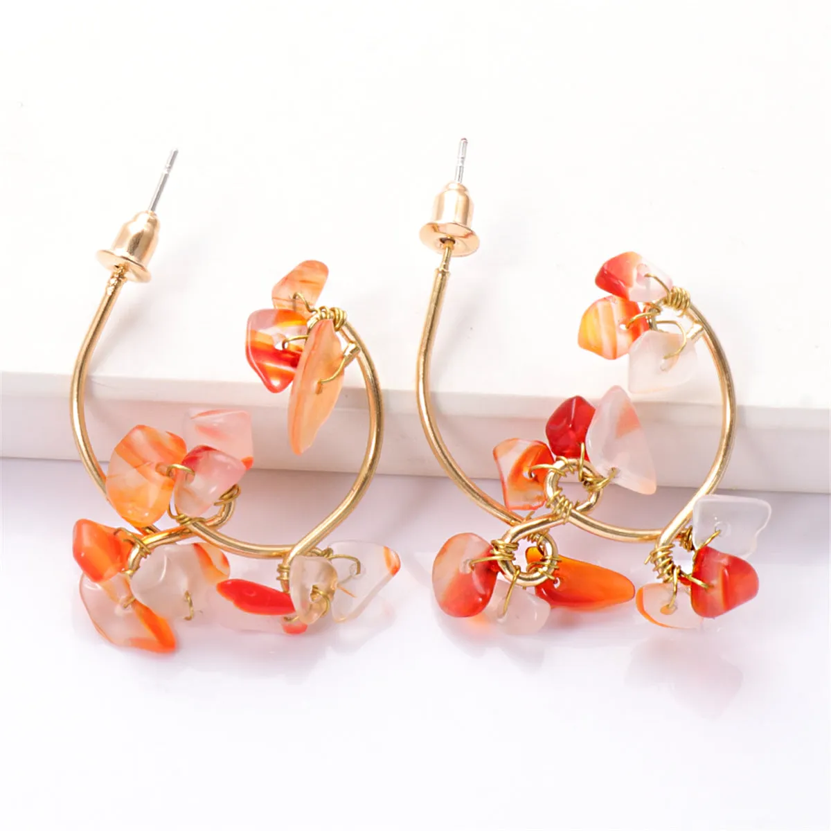 Orange Resin & 18K Gold-Plated Abstract Floral Drop Earrings