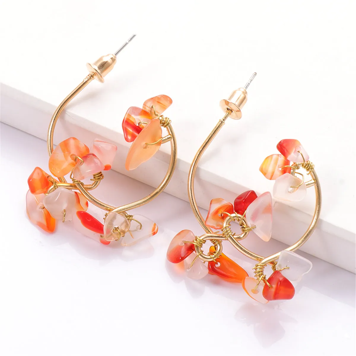 Orange Resin & 18K Gold-Plated Abstract Floral Drop Earrings