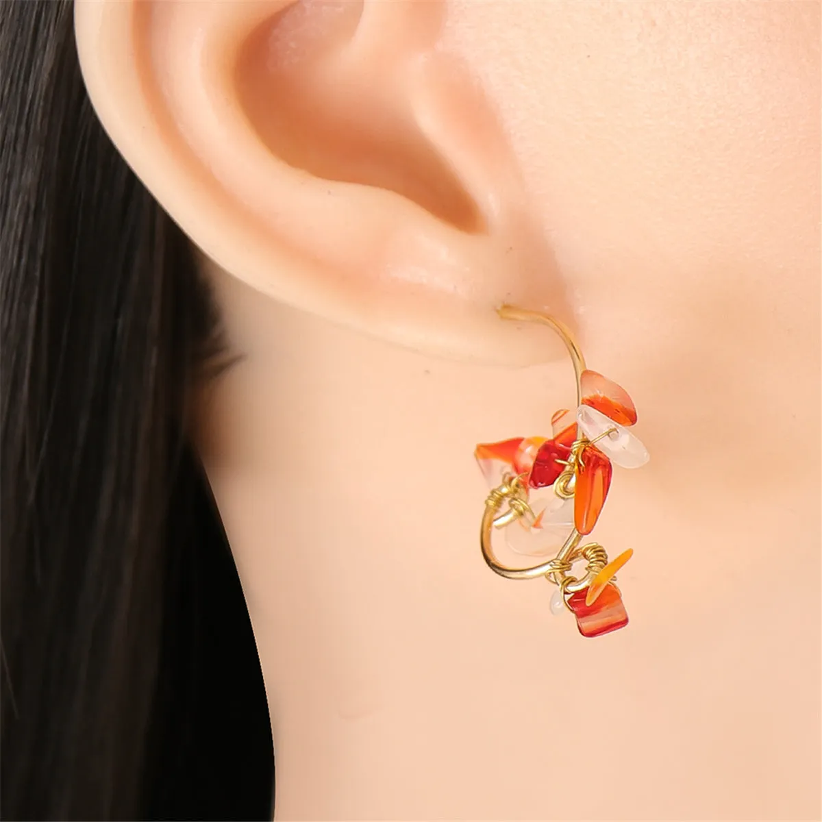 Orange Resin & 18K Gold-Plated Abstract Floral Drop Earrings