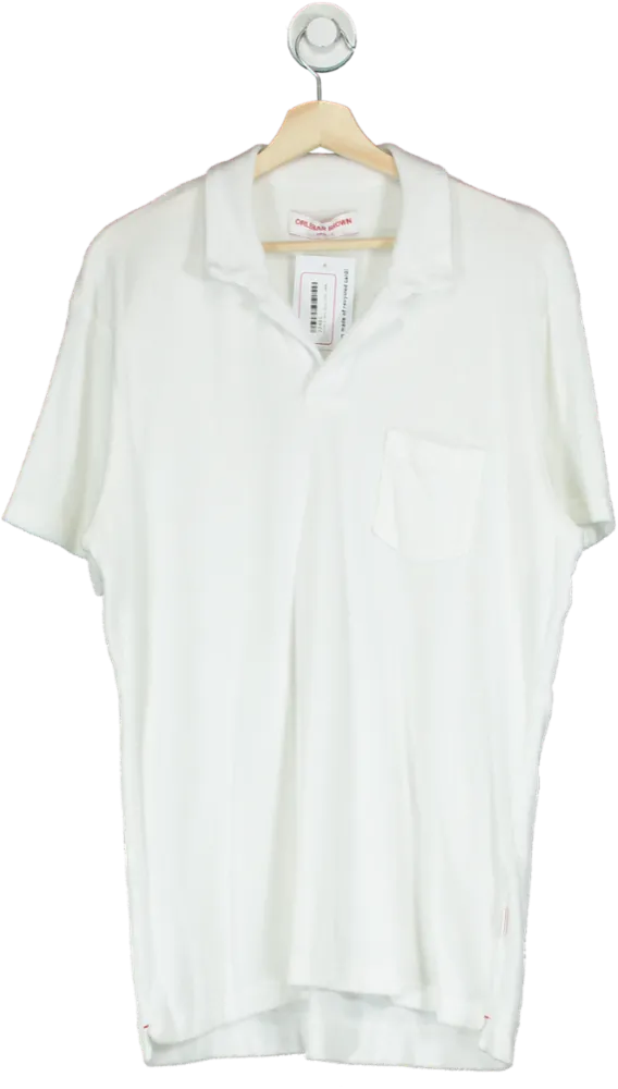 Orlebar Brown White Terry Polo Shirt UK L