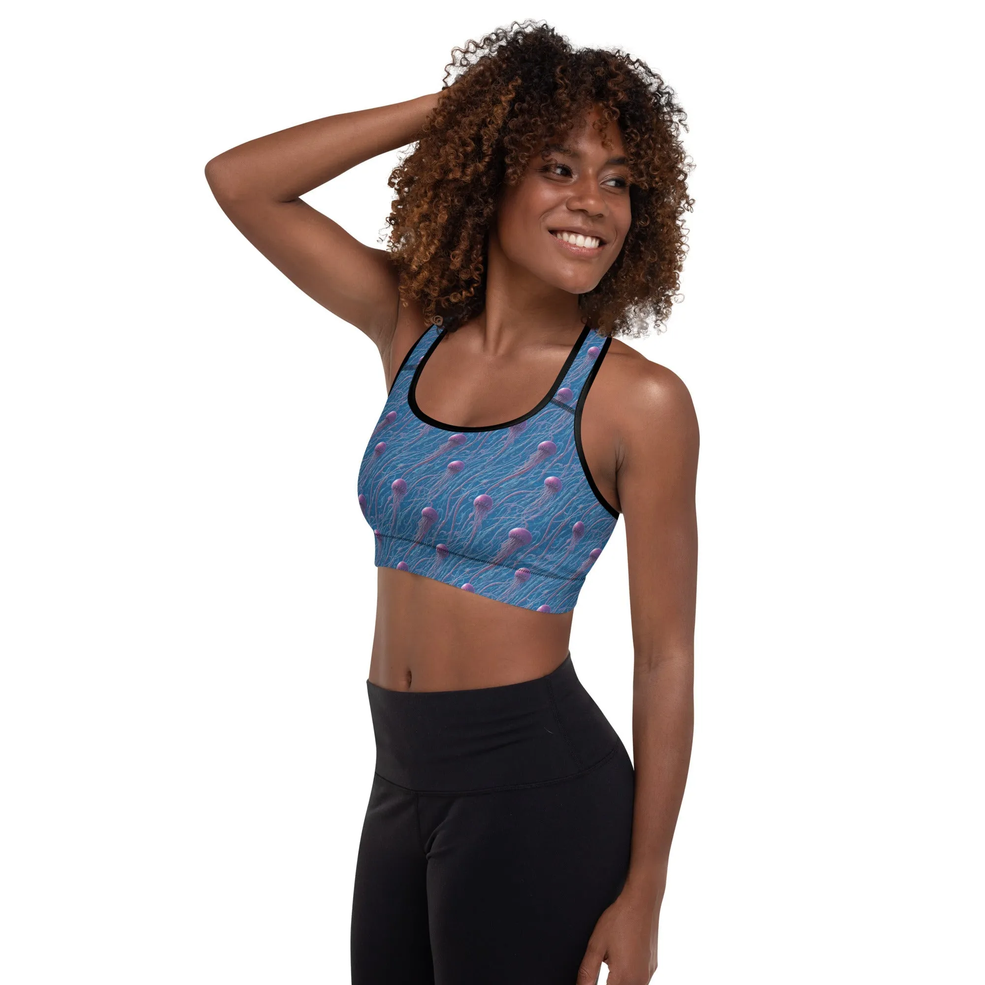 Padded Sports Bra - Blue And Violet Jellyfishes
