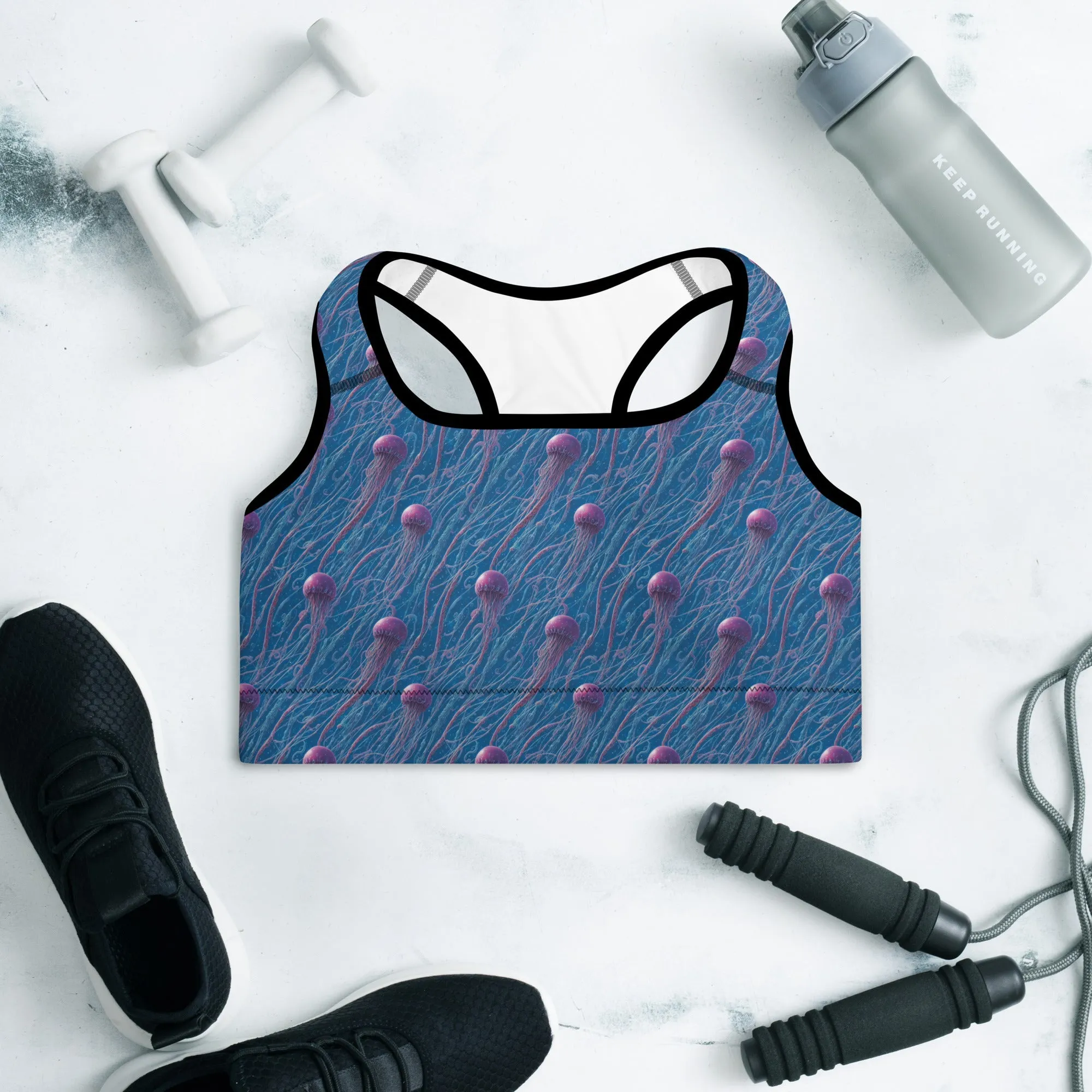 Padded Sports Bra - Blue And Violet Jellyfishes