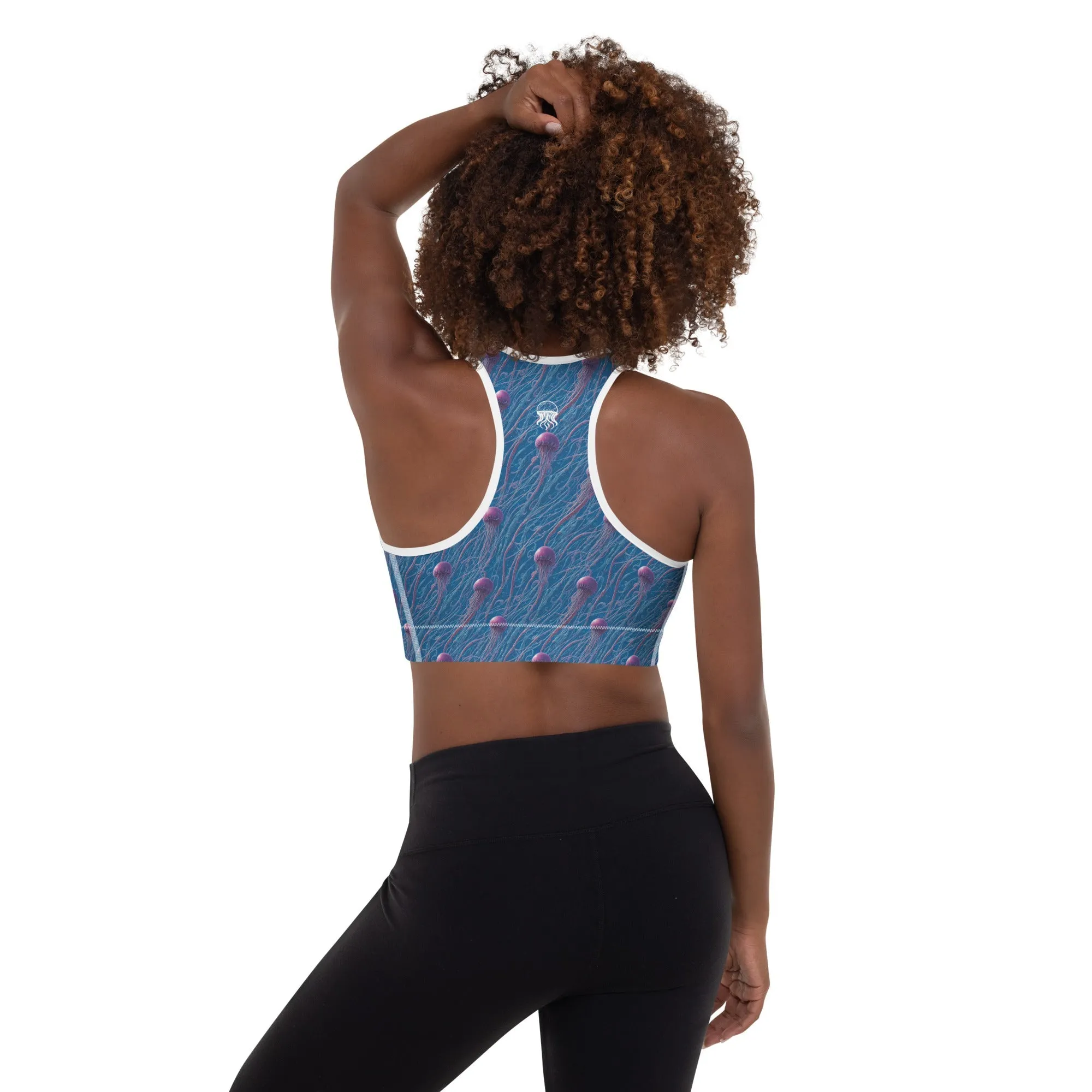 Padded Sports Bra - Blue And Violet Jellyfishes