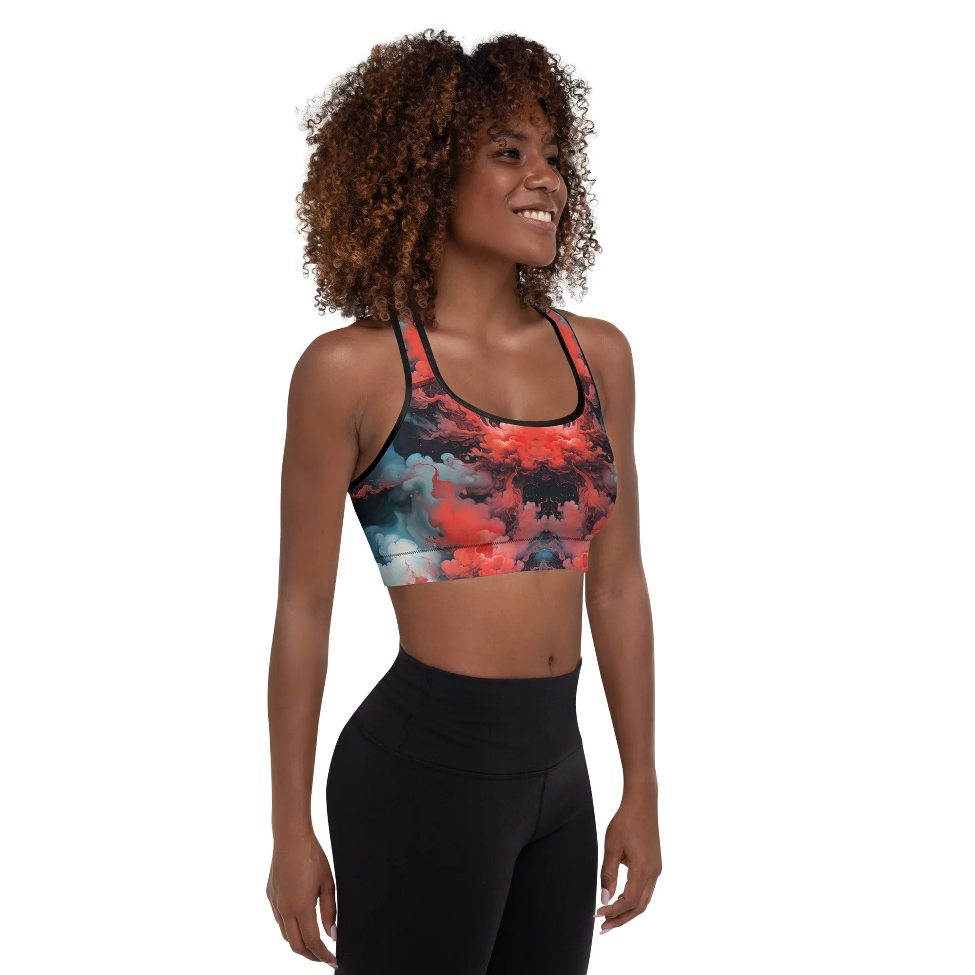 Padded Sports Bra - Ethereal Crimson Flow - Dark