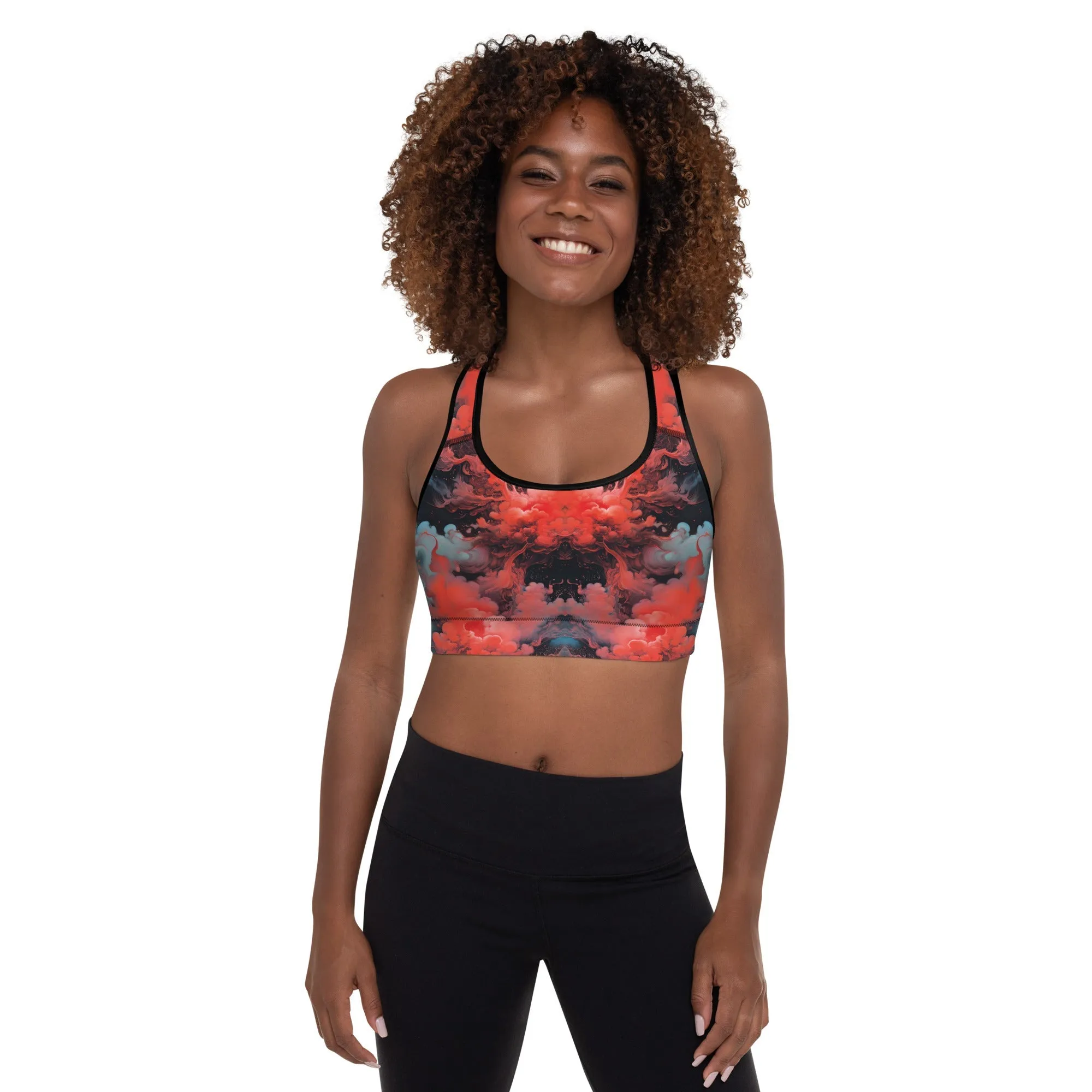 Padded Sports Bra - Ethereal Crimson Flow - Dark