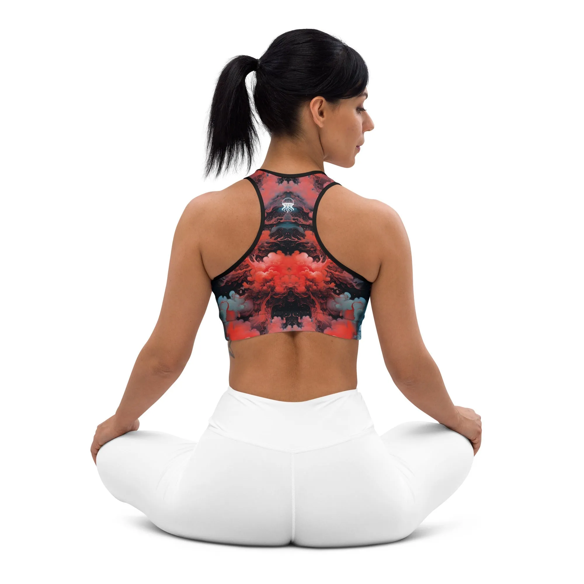 Padded Sports Bra - Ethereal Crimson Flow - Dark