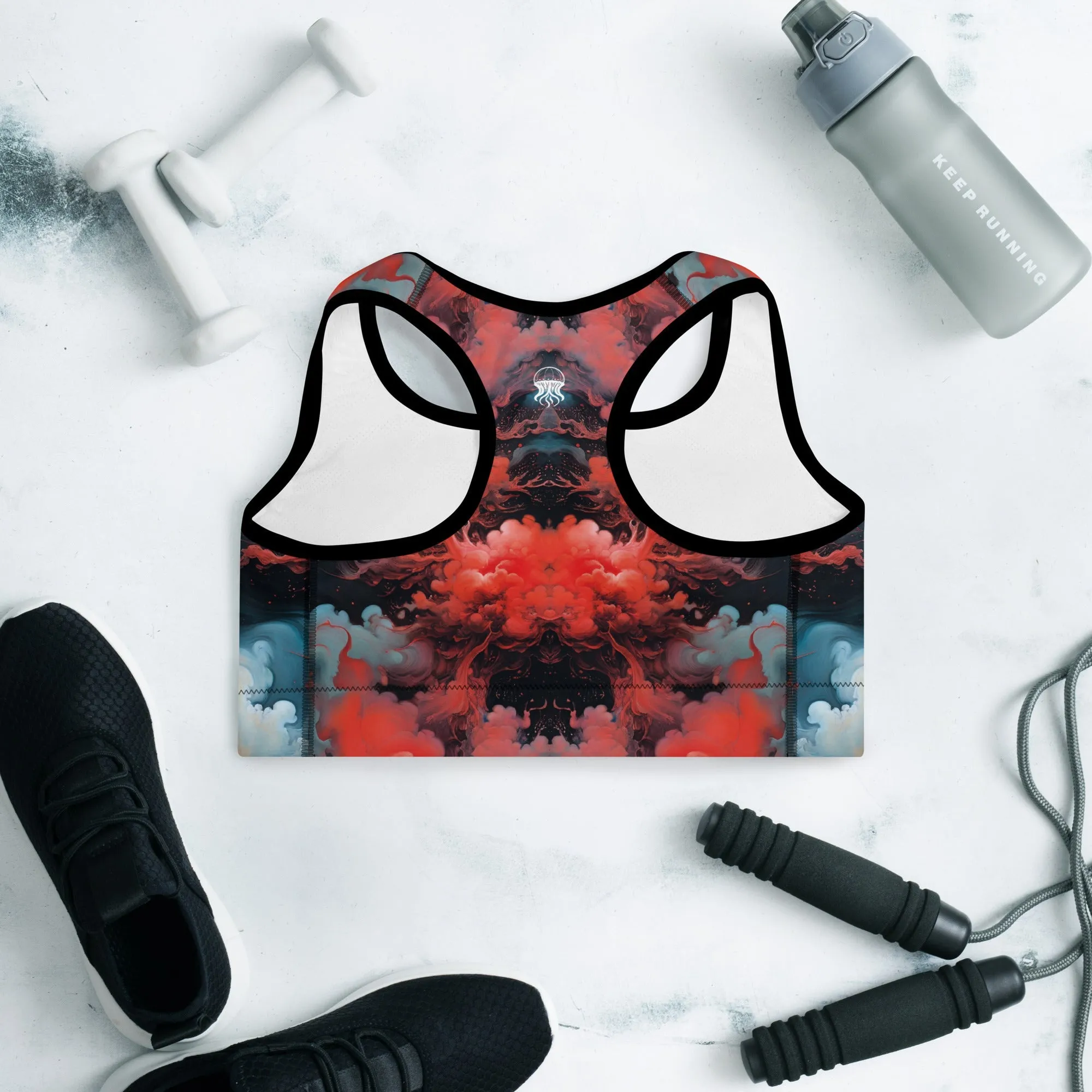 Padded Sports Bra - Ethereal Crimson Flow - Dark