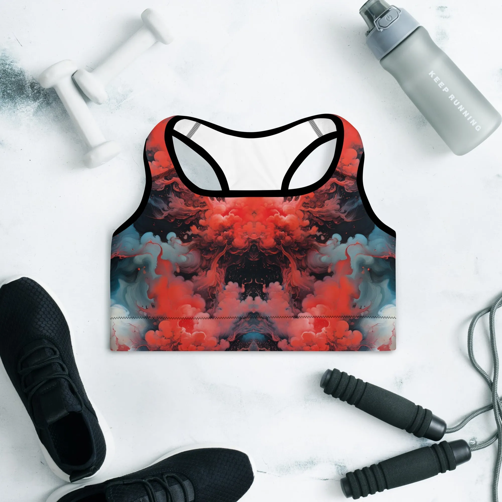 Padded Sports Bra - Ethereal Crimson Flow - Dark