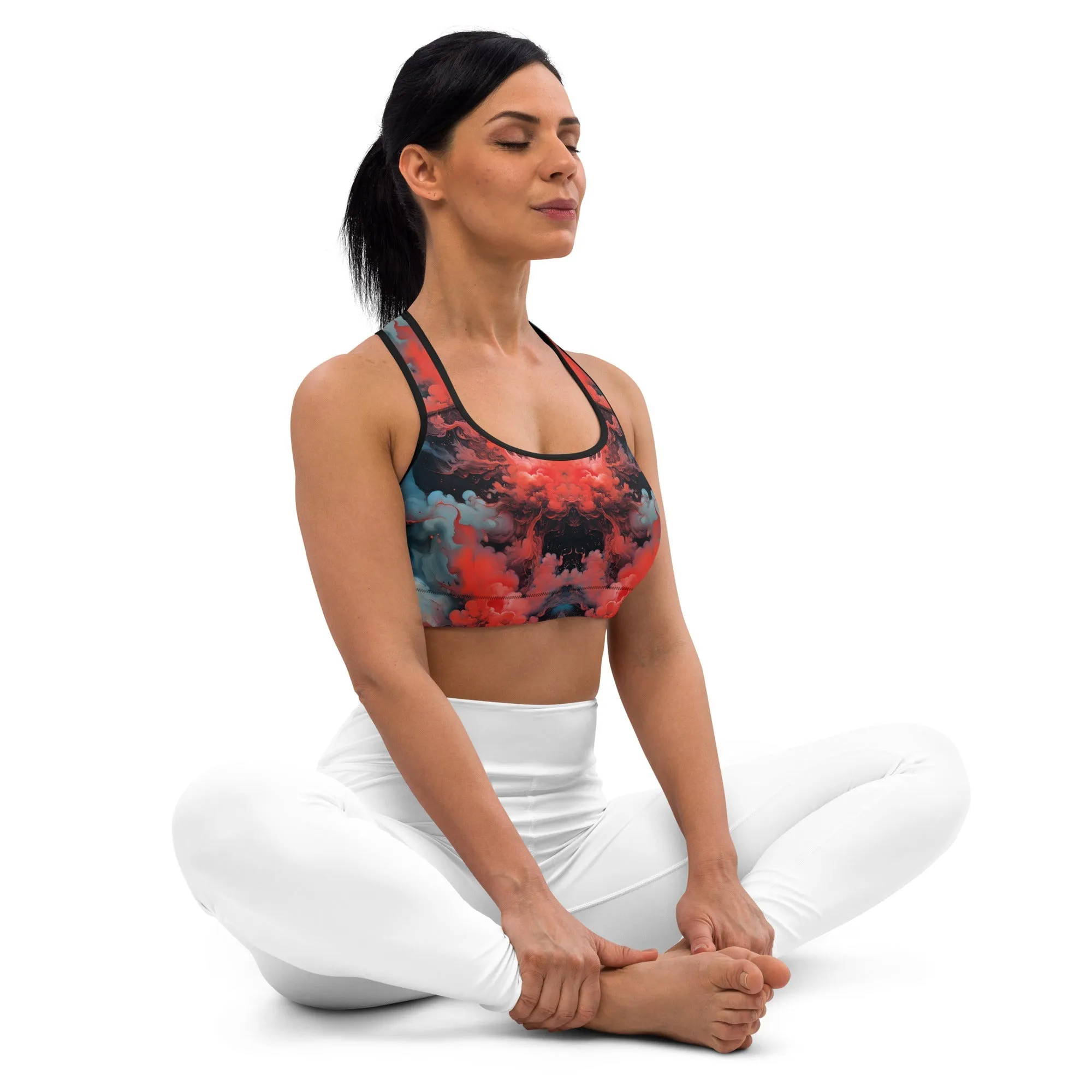 Padded Sports Bra - Ethereal Crimson Flow - Dark
