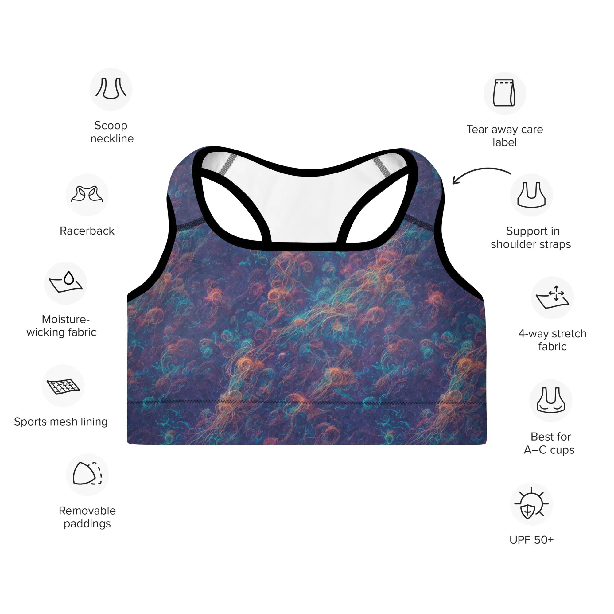 Padded Sports Bra - Galactic Tangle