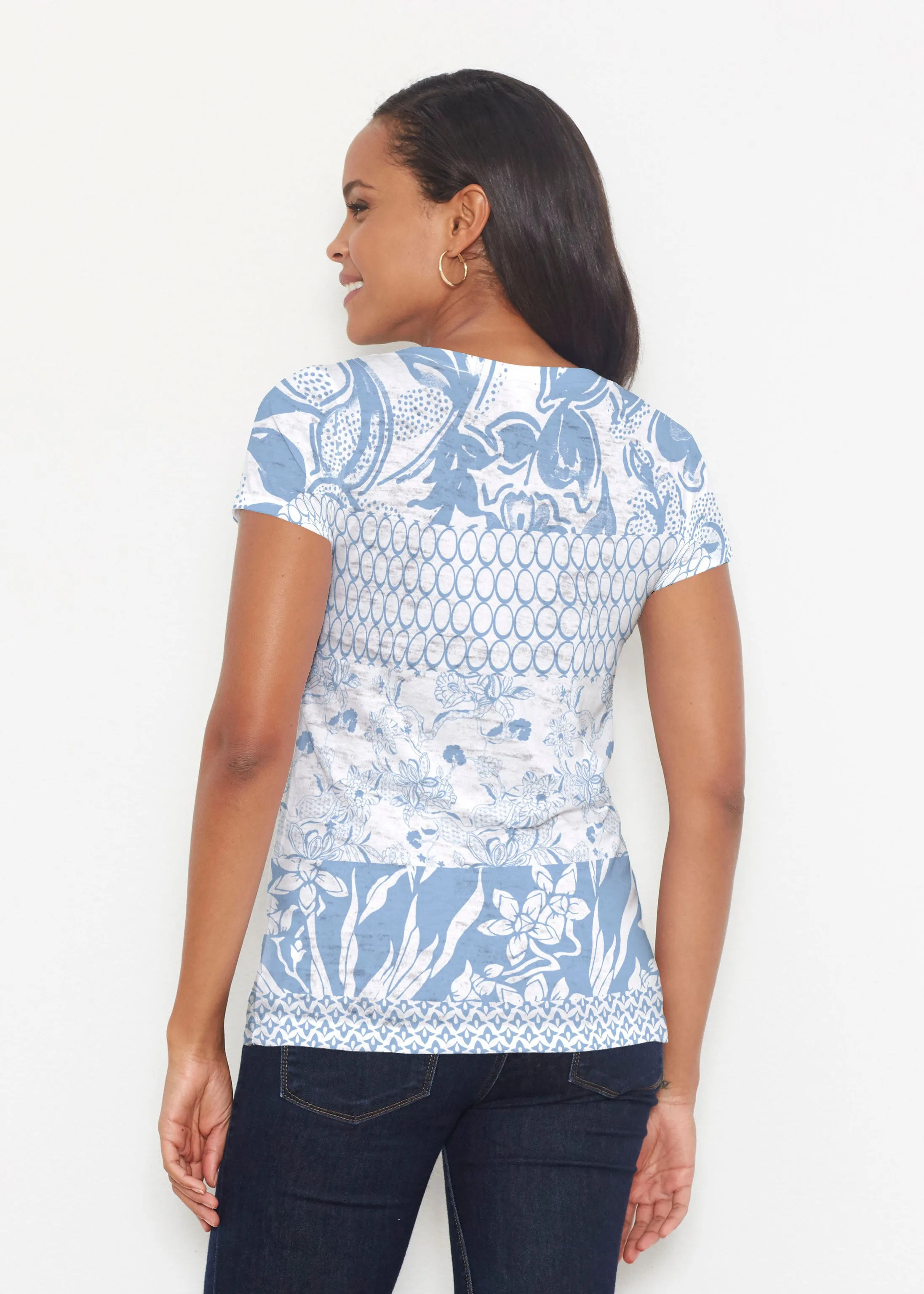 Patchwork Blue (7902) ~ Short Sleeve Scoop Shirt