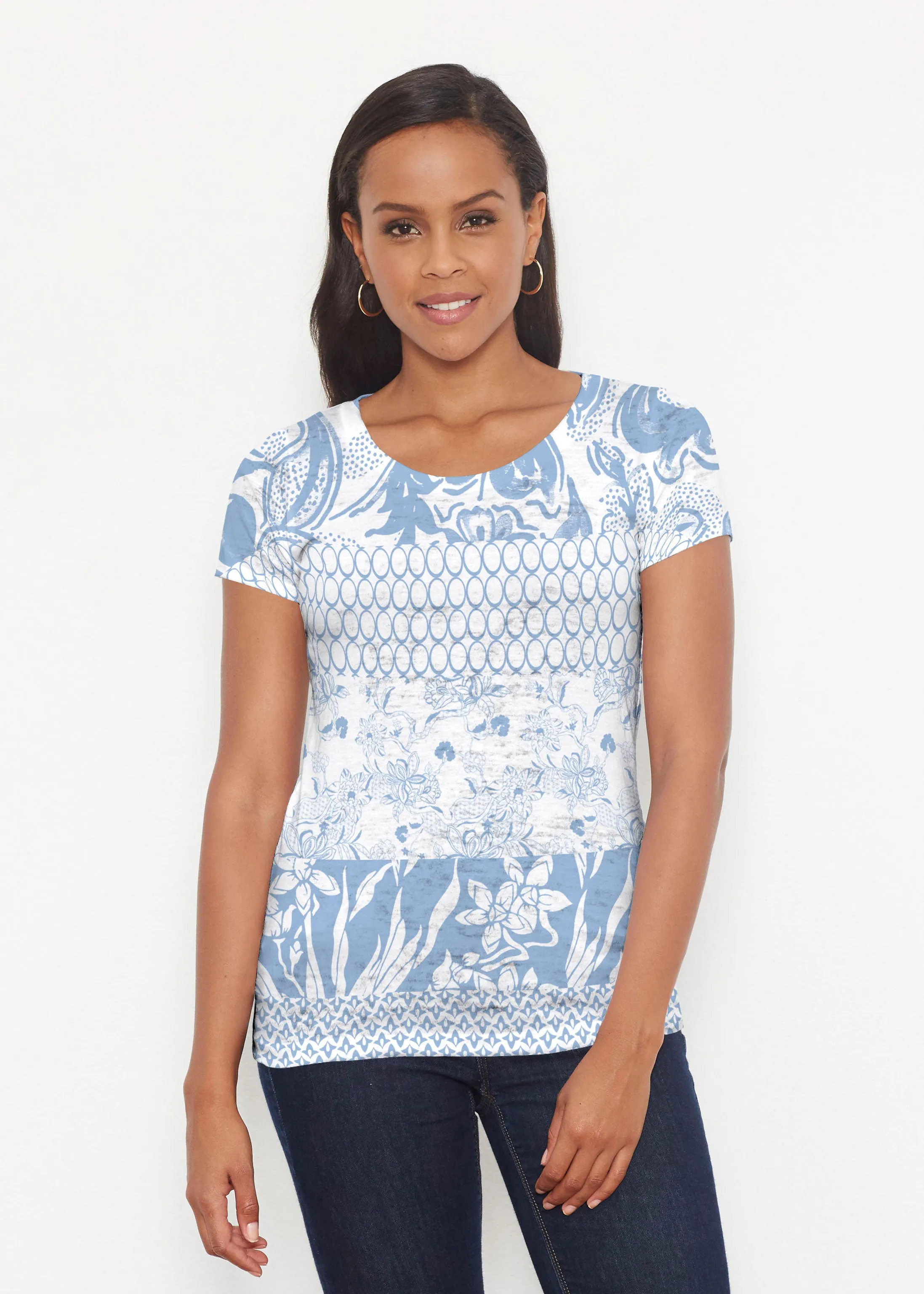 Patchwork Blue (7902) ~ Short Sleeve Scoop Shirt