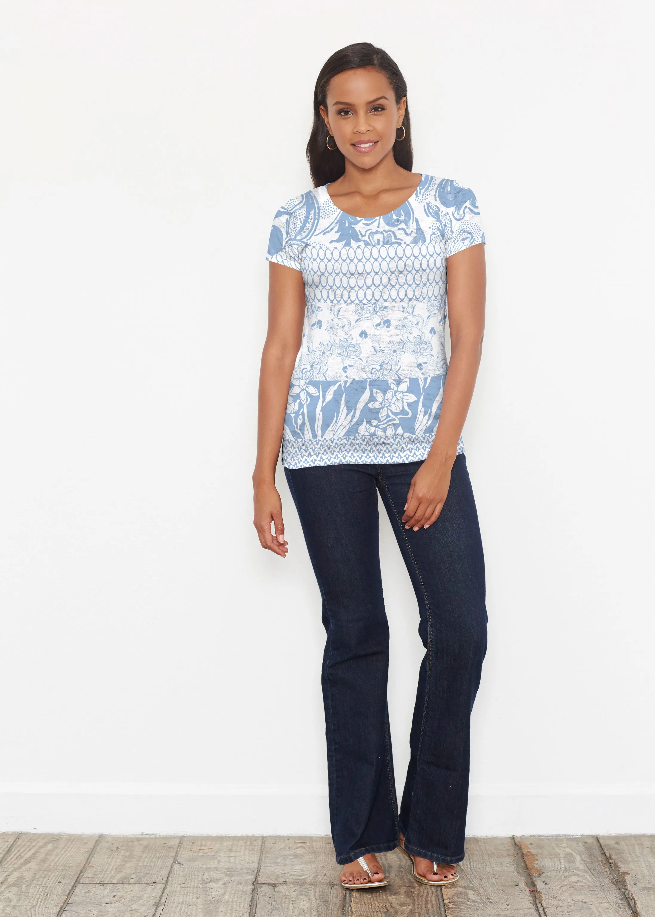 Patchwork Blue (7902) ~ Short Sleeve Scoop Shirt