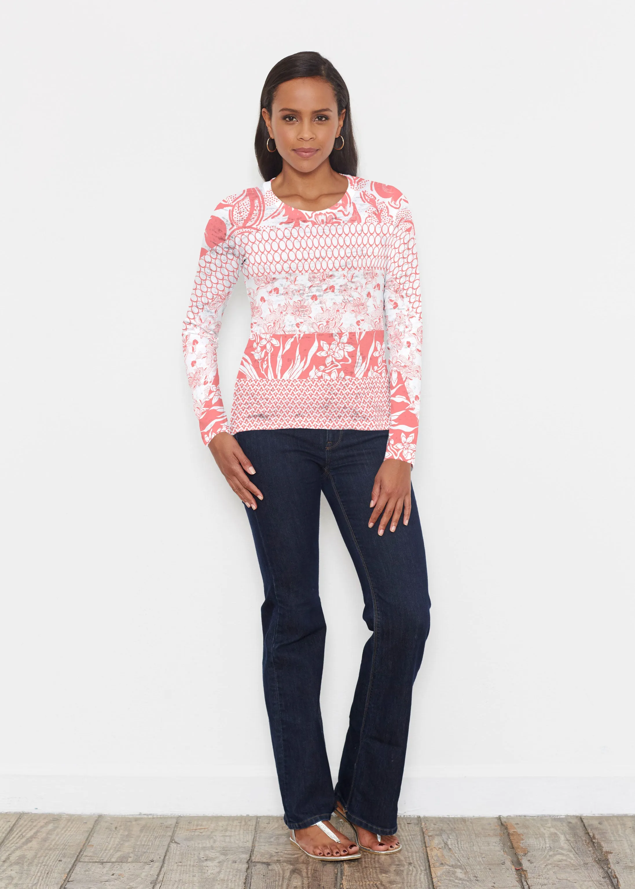 Patchwork Coral (7900) ~ Signature Long Sleeve Crew Shirt