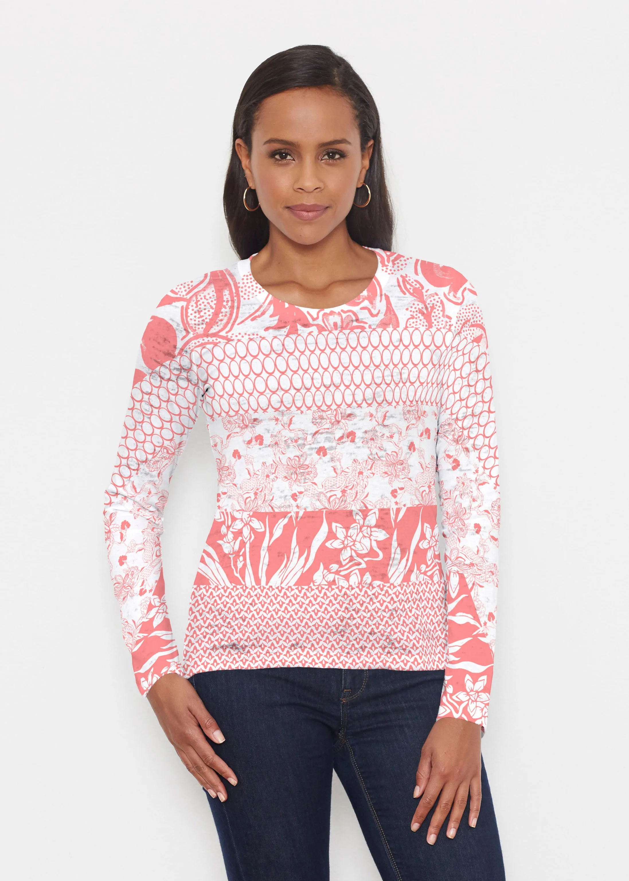Patchwork Coral (7900) ~ Signature Long Sleeve Crew Shirt