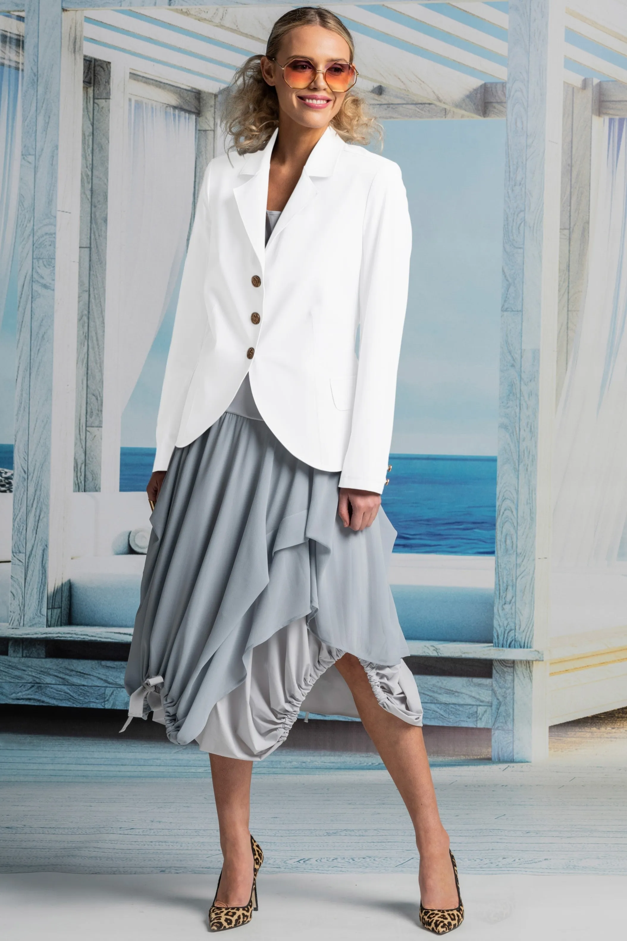 PAULA RYAN Classic Waisted Jacket - White - Bonded Microjersey