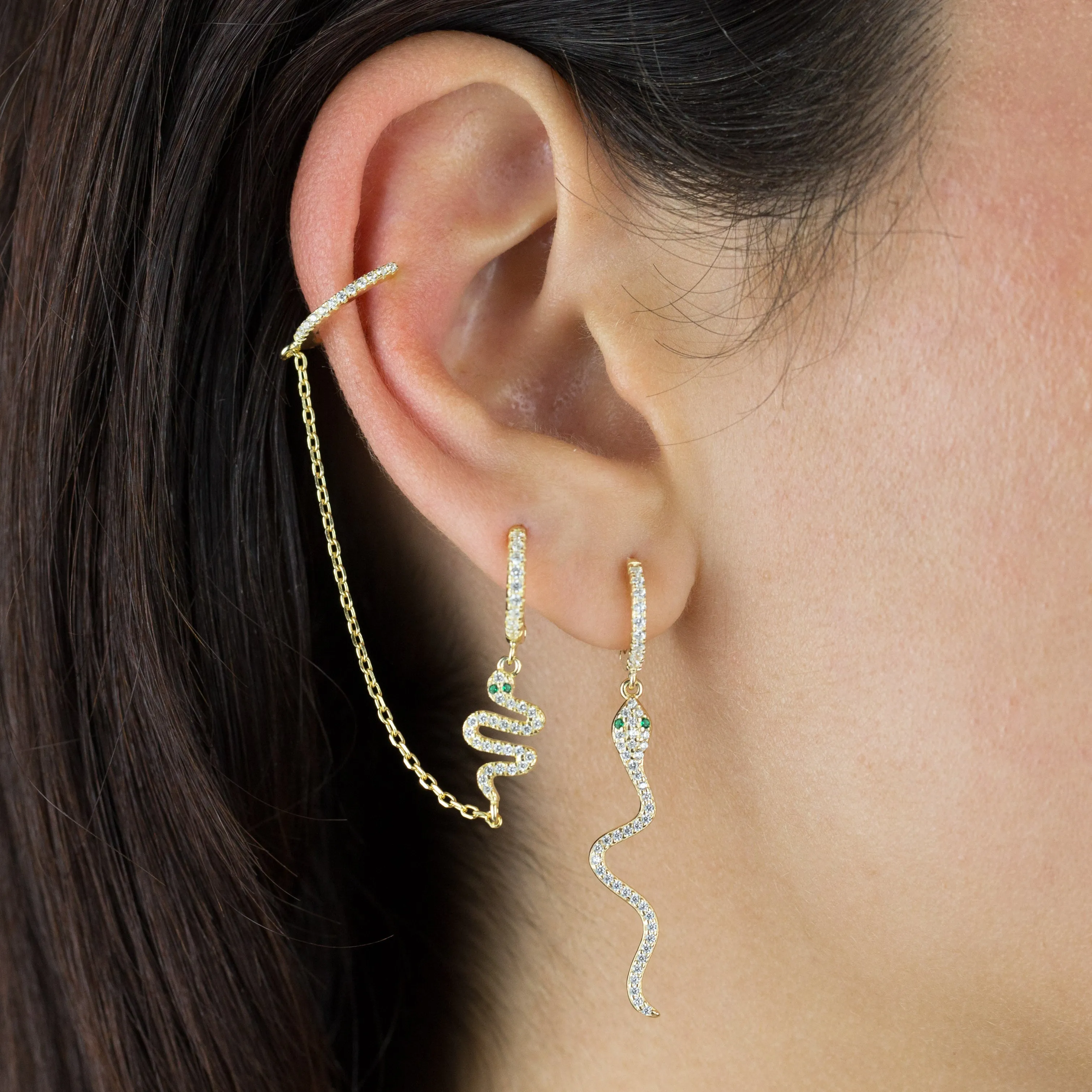 Pavé Snake Drop Huggie Earring