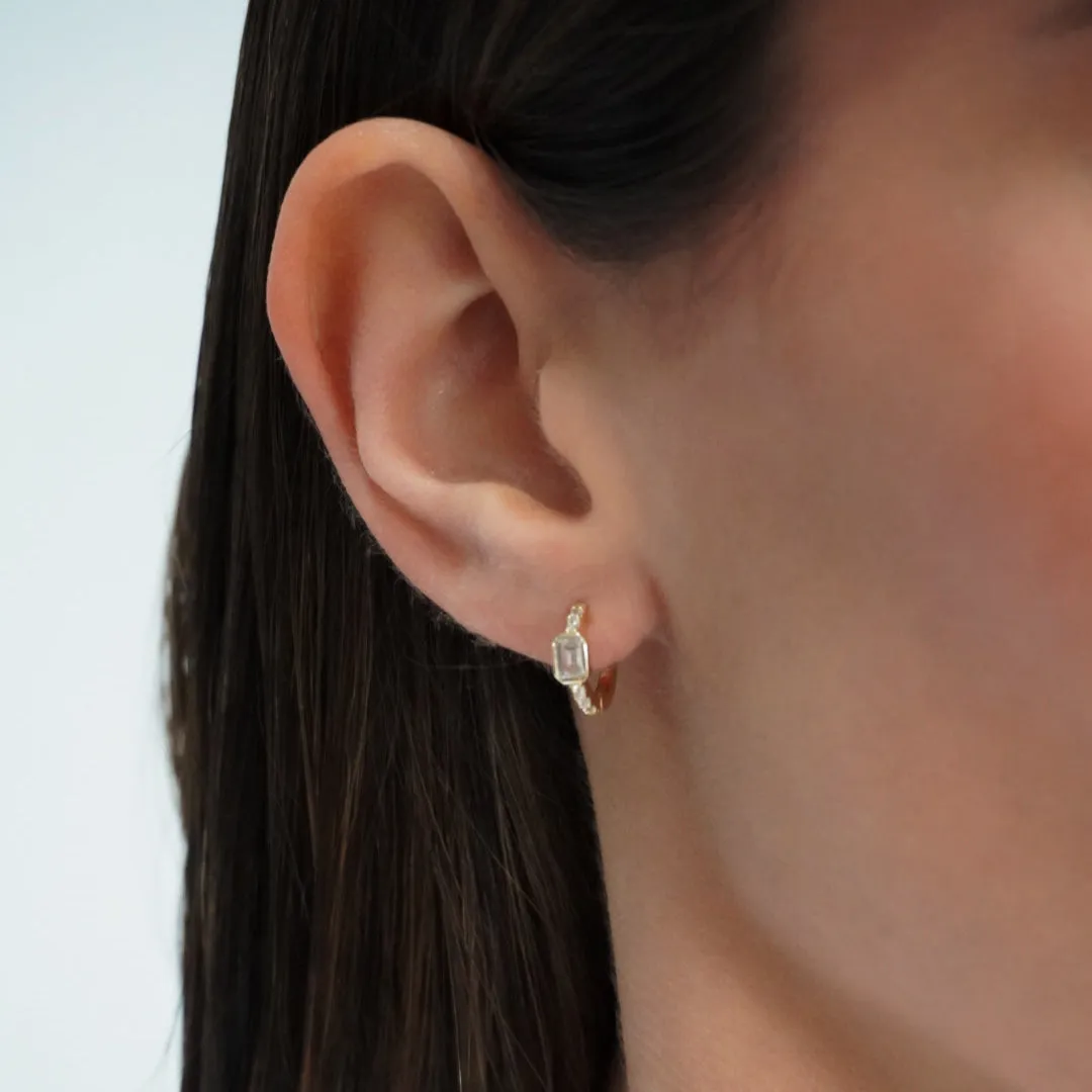 Pave X Bezel Baguette Huggie Earring