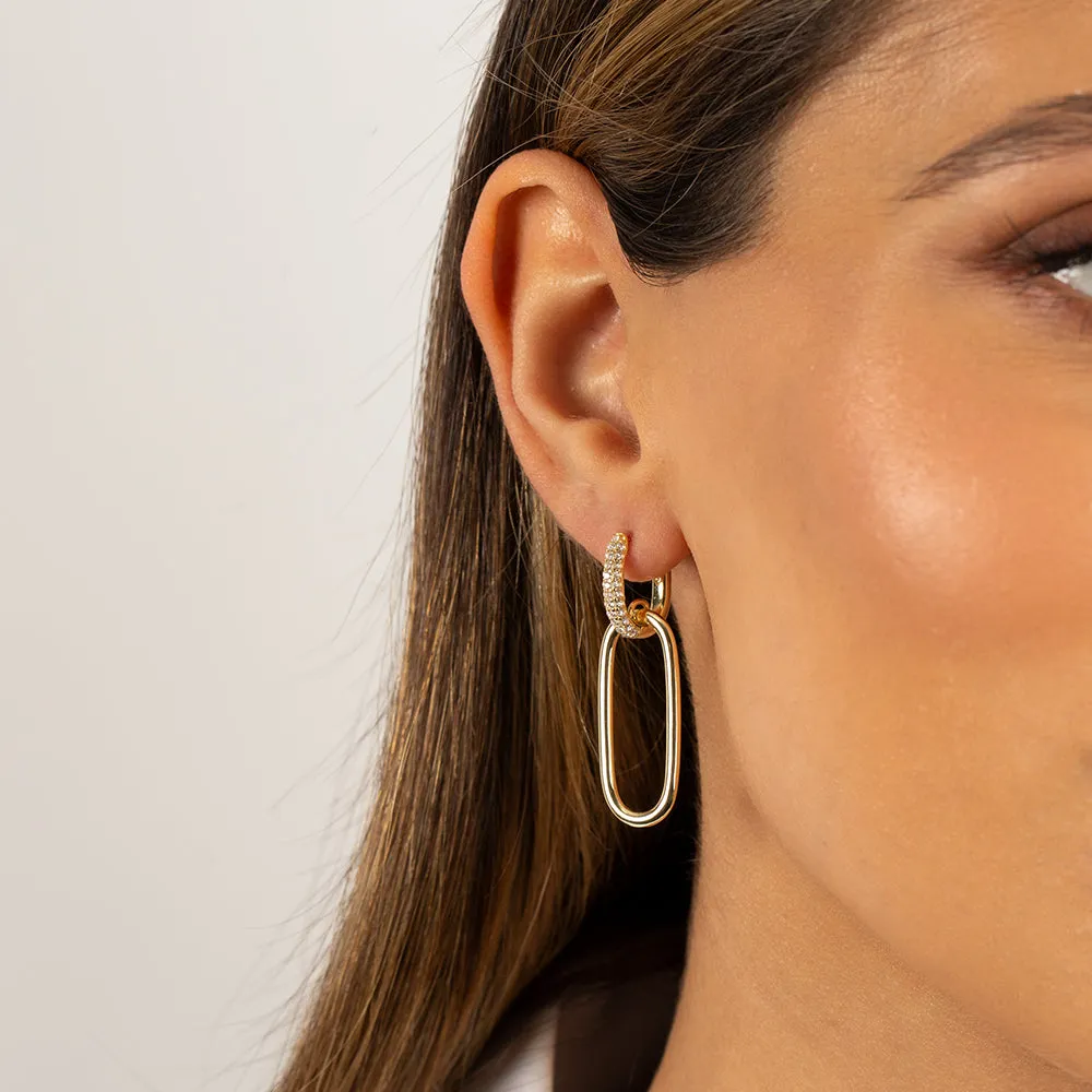 Pavé/Solid Open Link Drop Hoop Earring