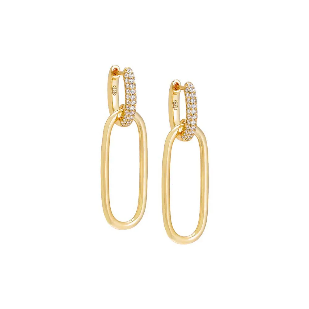 Pavé/Solid Open Link Drop Hoop Earring
