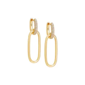 Pavé/Solid Open Link Drop Hoop Earring