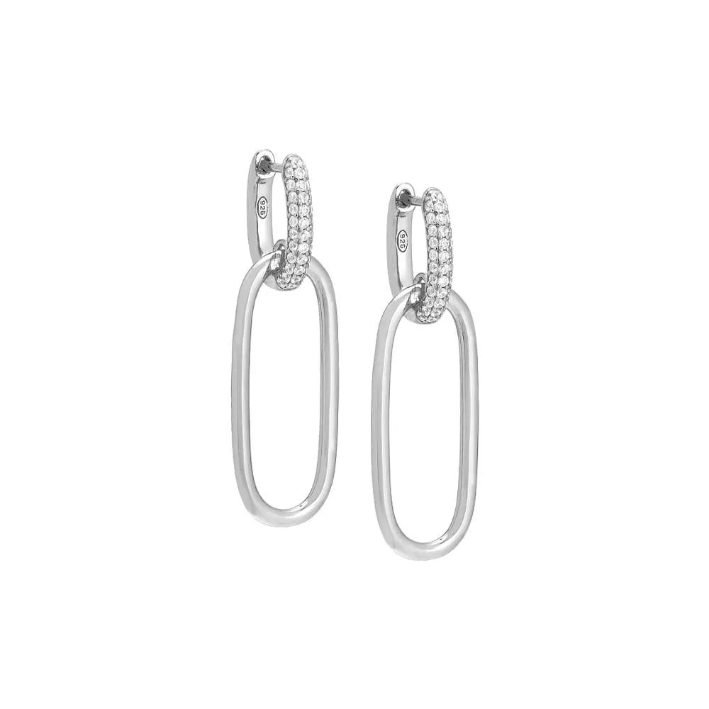 Pavé/Solid Open Link Drop Hoop Earring