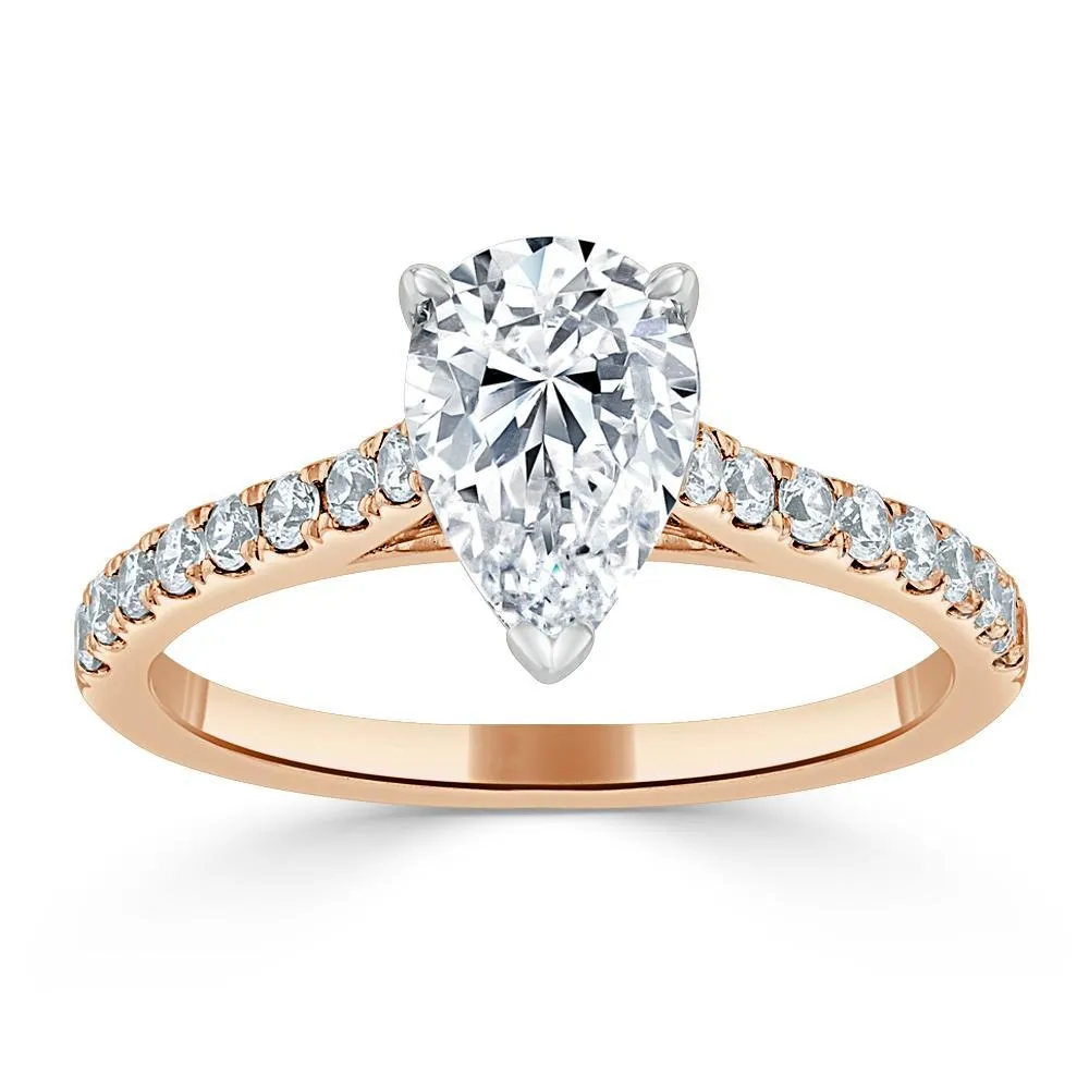 Pear Cut Moissanite Engagement Ring, Classic Style