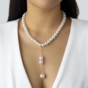 Pearl & 18K Gold-Plated Drop Lariat Necklace