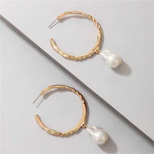 Pearl & 18K Gold-Plated Irregular Twisted Hoop Earrings