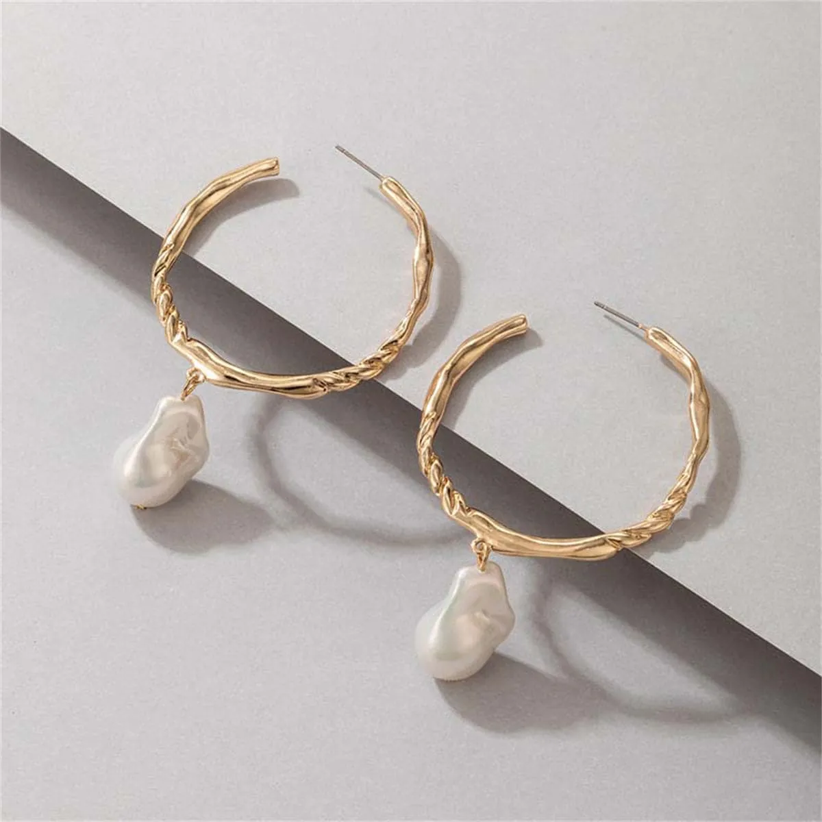 Pearl & 18K Gold-Plated Irregular Twisted Hoop Earrings
