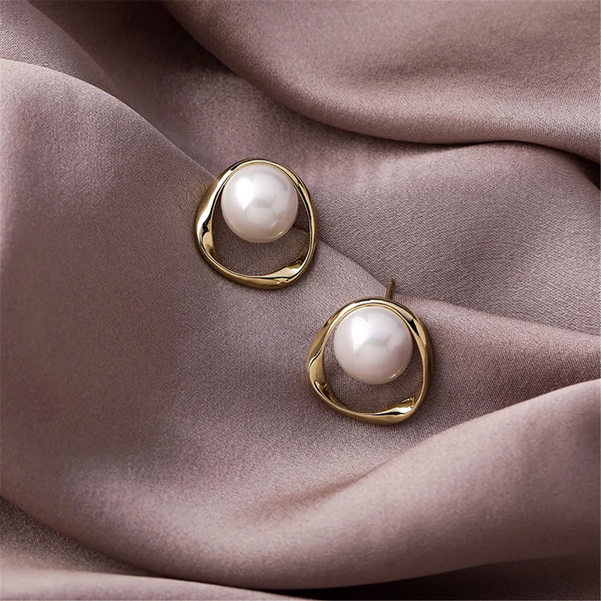 Pearl & 18K Gold-Plated Stud Earrings