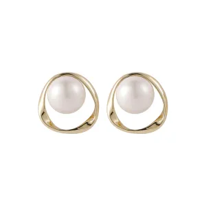 Pearl & 18K Gold-Plated Stud Earrings